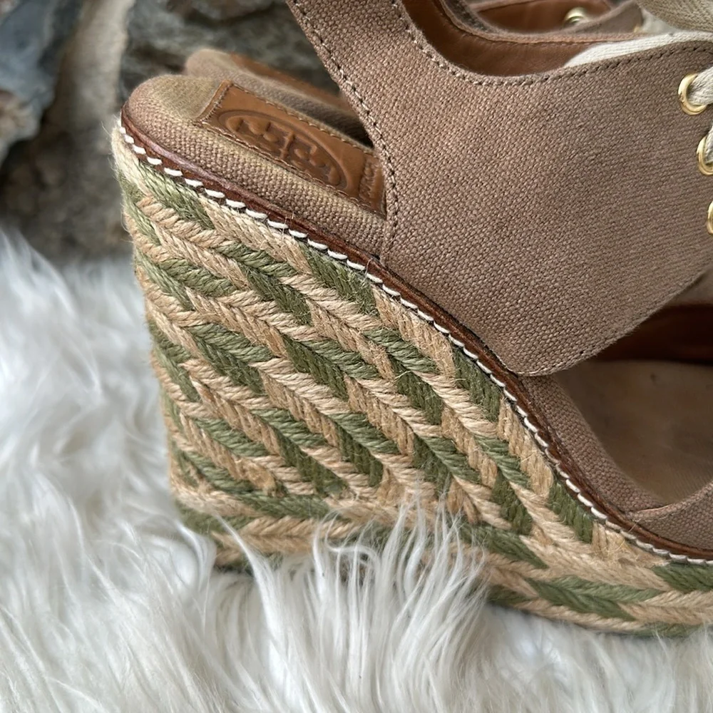 Tory Burch crossover platform espadrille wedge sandal size 7